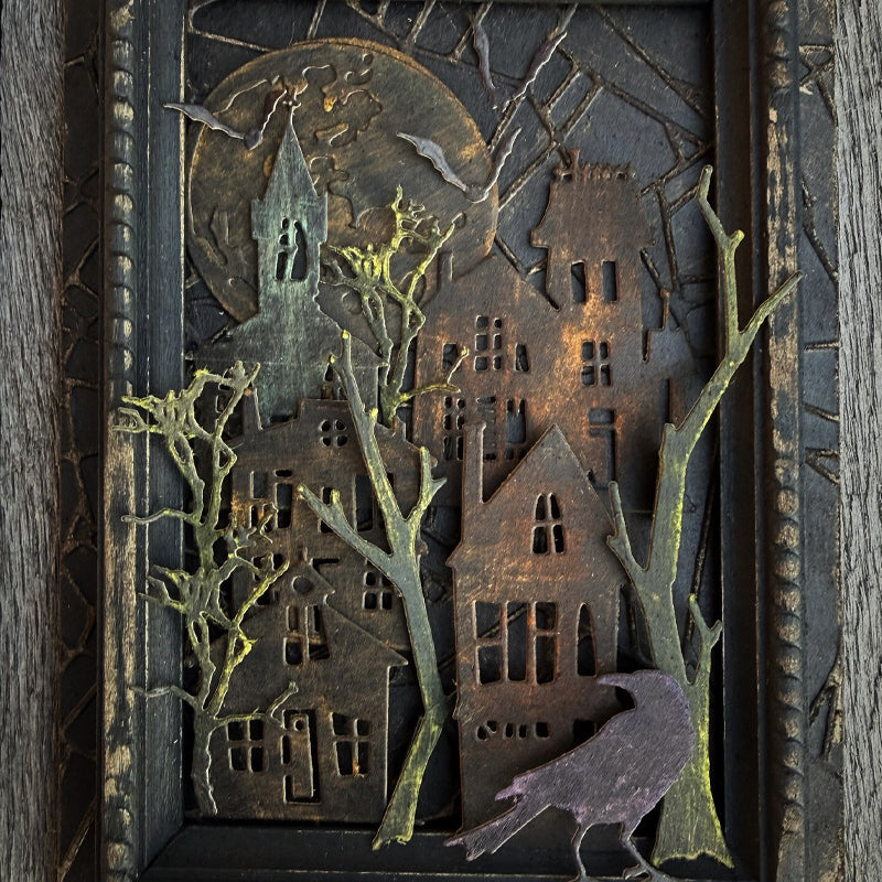 Tim Holtz Sizzix Vault Gothic Portraits Thinlits Dies 666681 halloween vicki evans crow haunted houses moon frame