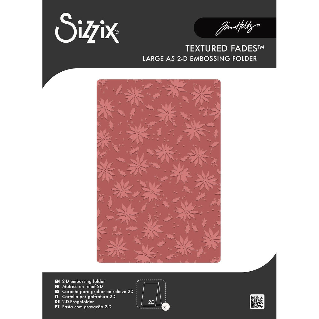 Tim Holtz Sizzix Vault Holly Poinsettia Large A5 Embossing Folder 667252