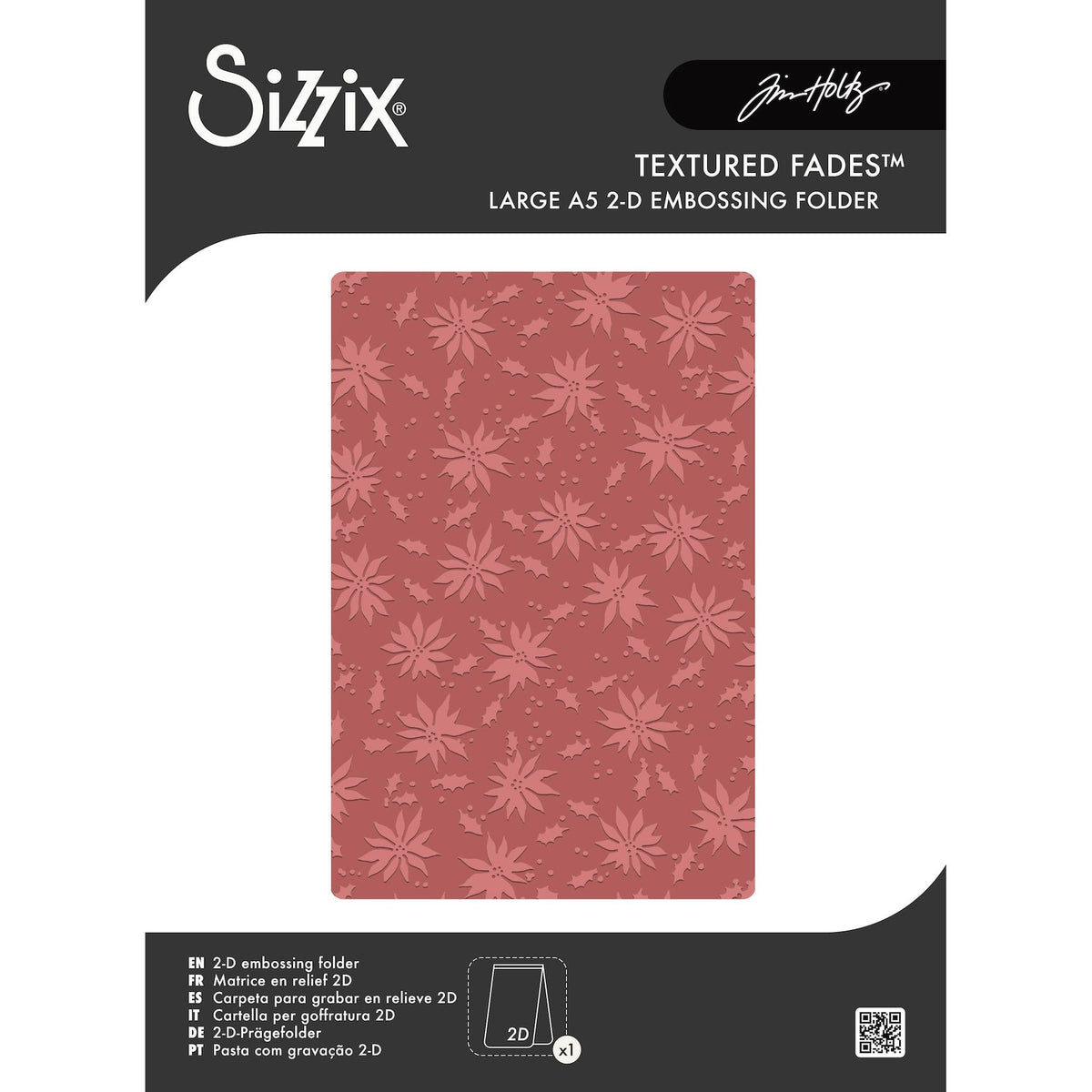 Tim Holtz Sizzix Vault Holly Poinsettia Large A5 Embossing Folder 667252