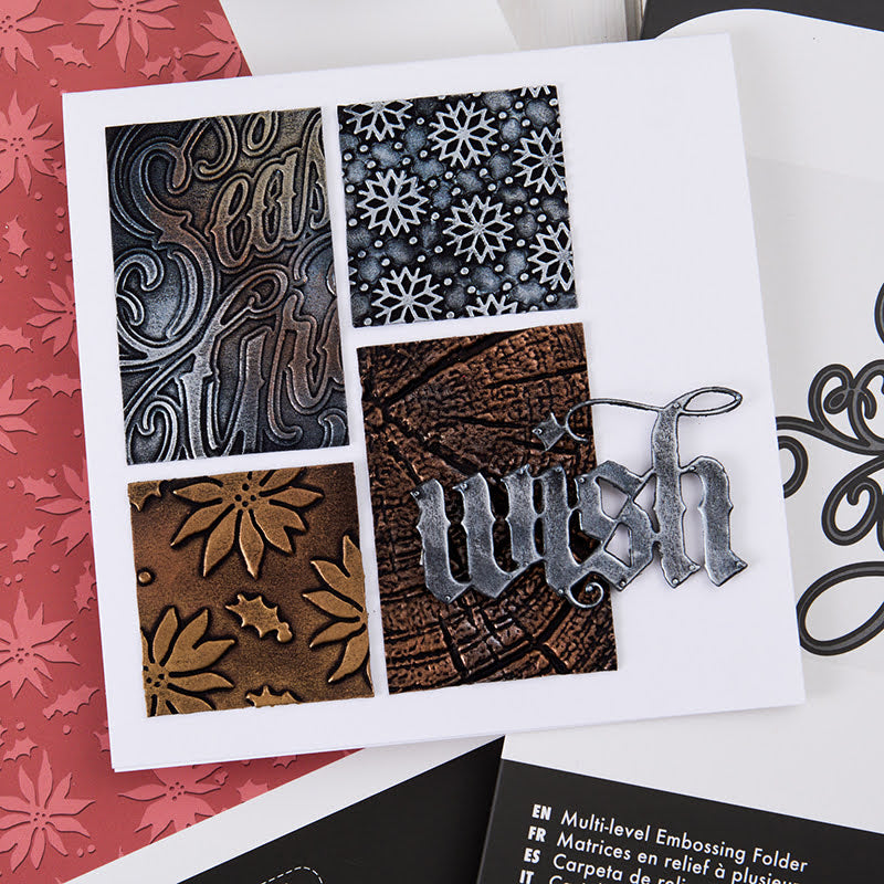 Tim Holtz Sizzix Vault Holly Poinsettia Large A5 Embossing Folder 667252 snowflakes wood grain collage wish card pete hughes