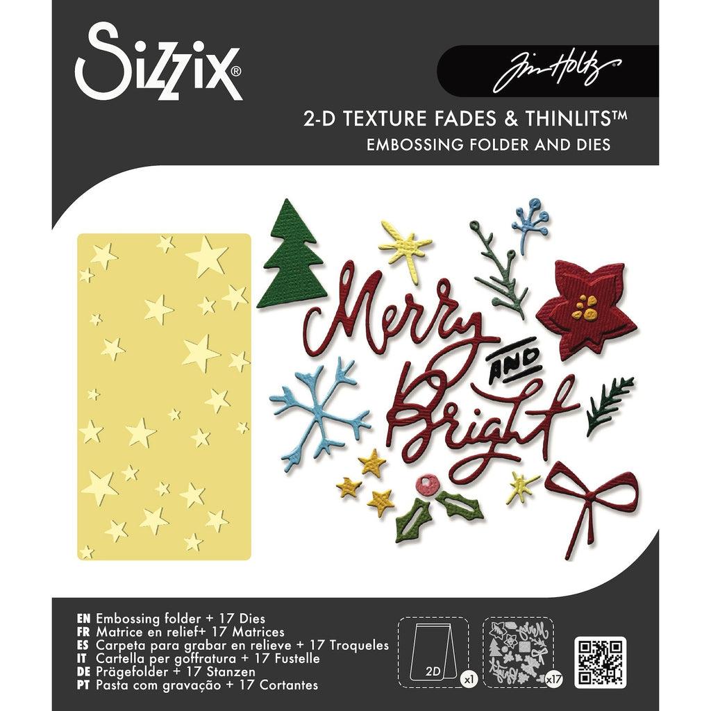 Tim Holtz Sizzix Vault Merry and Bright Sidekick Side-Order Thinlits Dies and Texture Fade Folder 667248