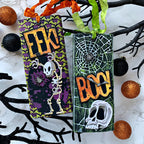 Tim Holtz Sizzix Vault Moonlight Scare Thinlits Dies 667235 skeleton skull head spider web boo halloween cards cathie cowles