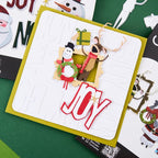 Tim Holtz Sizzix Vault Papercut Christmas Thinlits Dies 667256 snowman reindeer holding present joy card