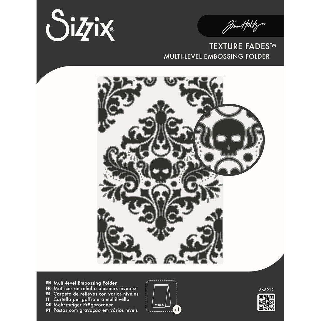 Tim Holtz Sizzix Vault Skull Damask Multi-level Embossing Folder 666912