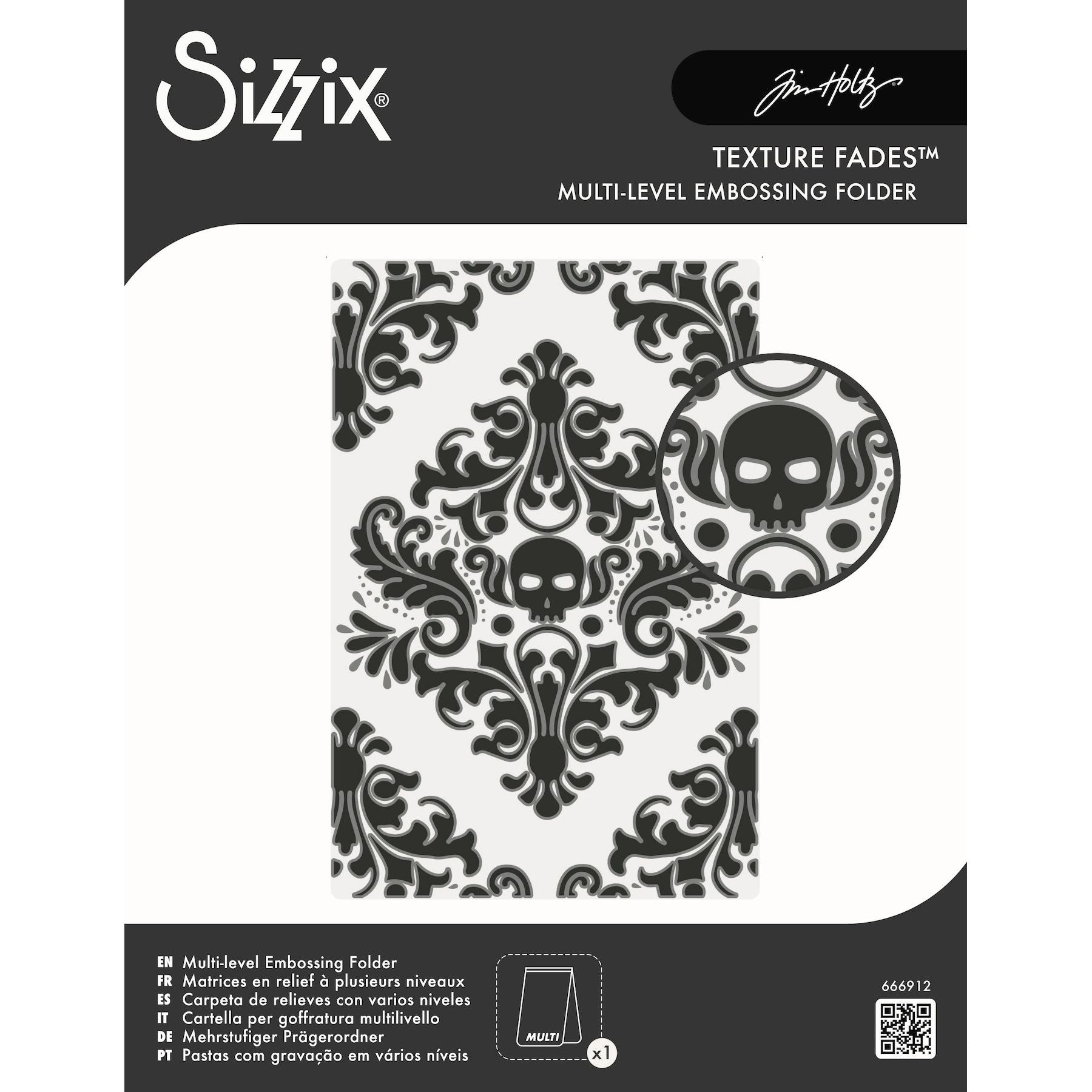 Tim Holtz Sizzix Vault Skull Damask Multi-level Embossing Folder 666912