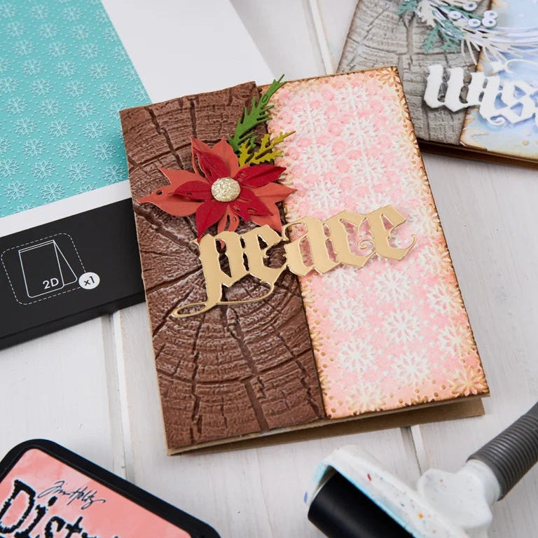 Tim Holtz Sizzix Vault Snowflakes 3 Large A5 Embossing Folder 667251 red poinsettia flower peace card