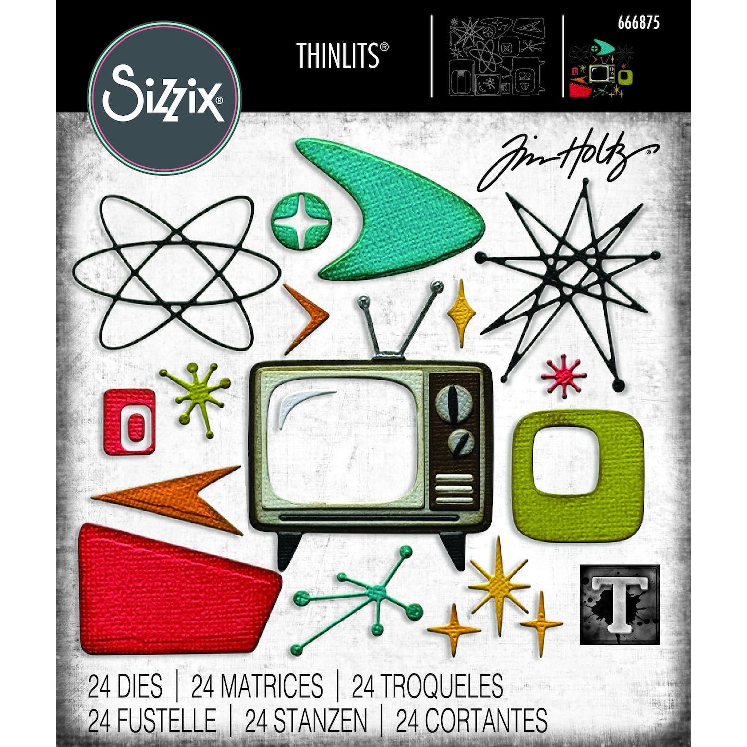 Tim Holtz Sizzix Vault Thinlits Atomic Retro Dies 666875