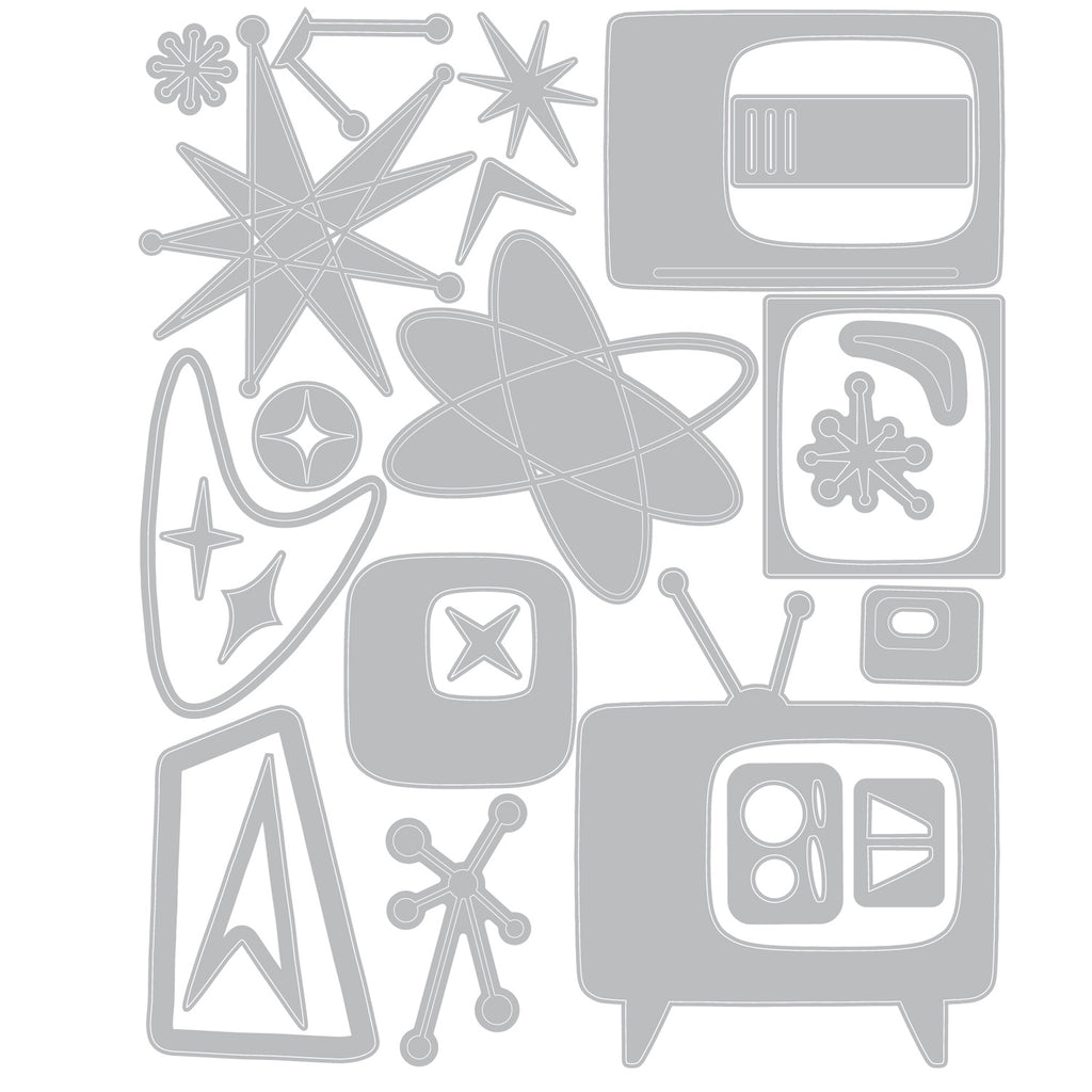 Tim Holtz Sizzix Vault Thinlits Atomic Retro Dies 666875 line art