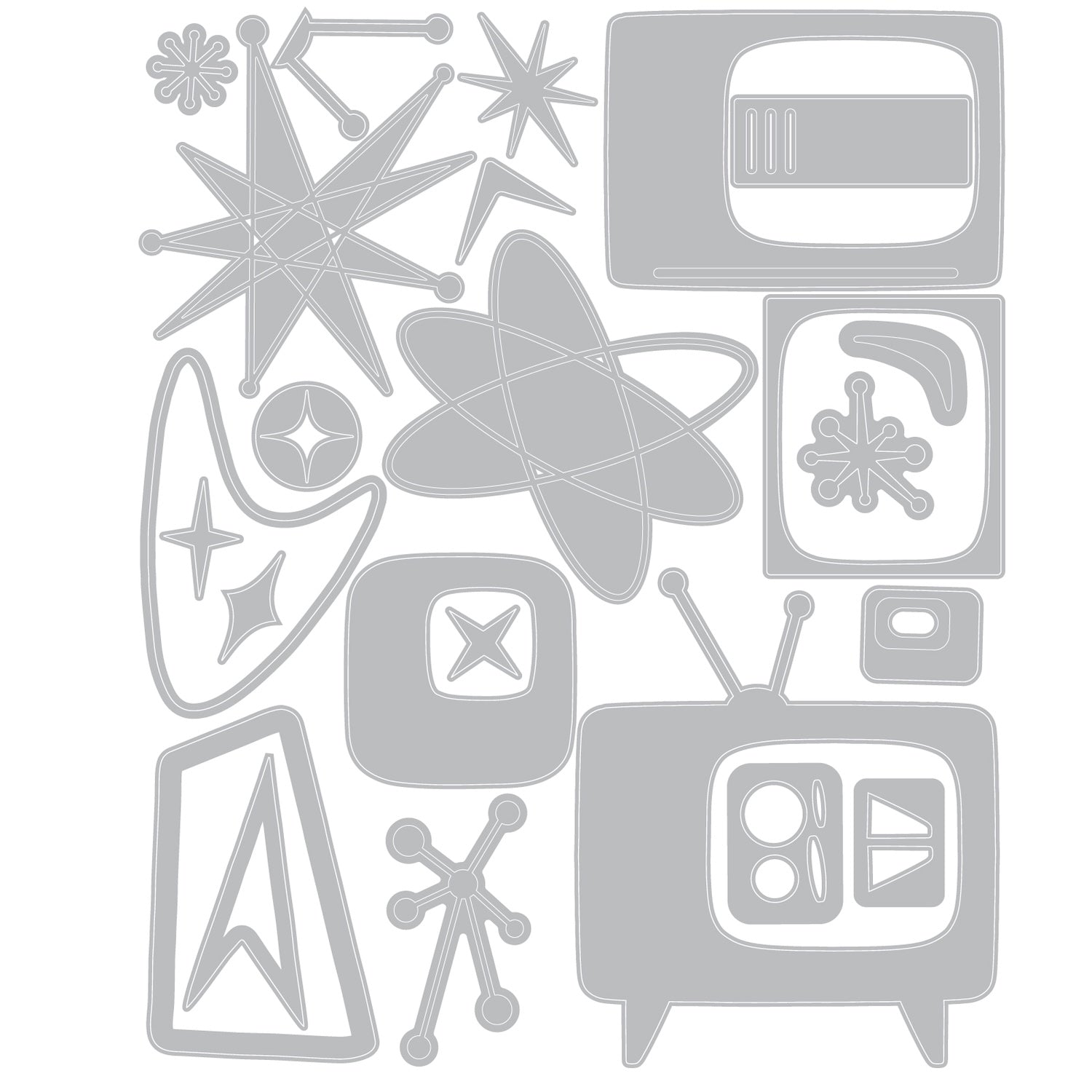 Tim Holtz Sizzix Vault Thinlits Atomic Retro Dies 666875 line art