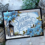 Tim Holtz Sizzix Vault Winter Candlelight Thinlits Dies 667254 candle lamp blue poinsettia flowers season's greetings card cathie cowles