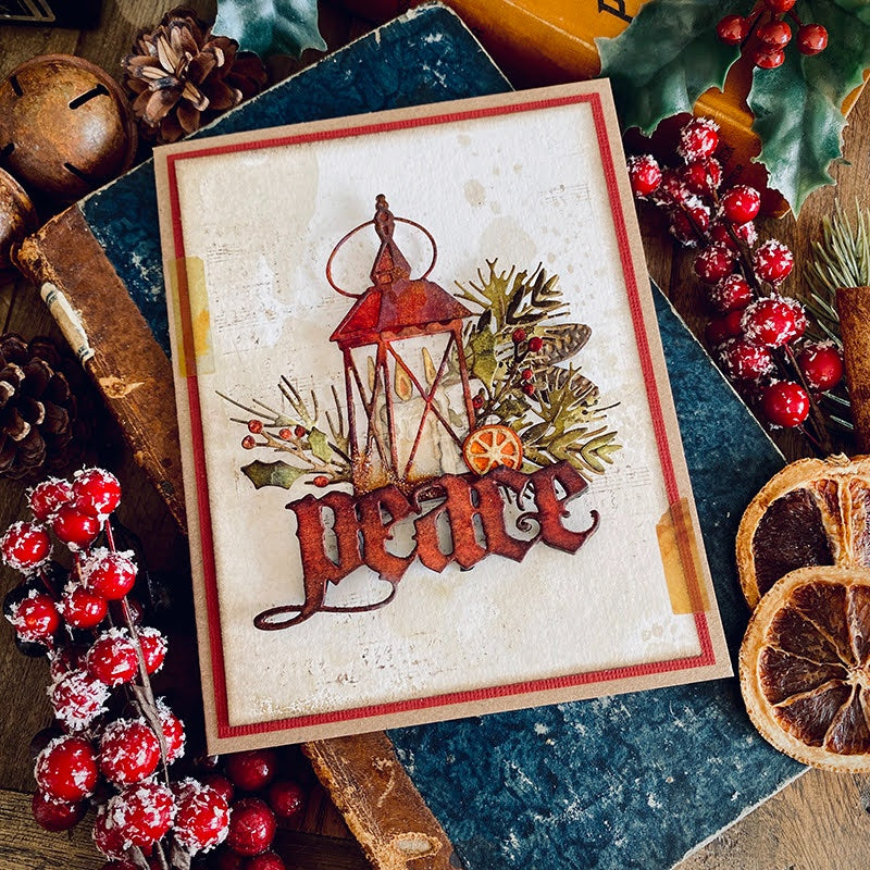 Tim Holtz Sizzix Vault Winter Candlelight Thinlits Dies 667254 candles acorns orange berries peace card zoe hillman
