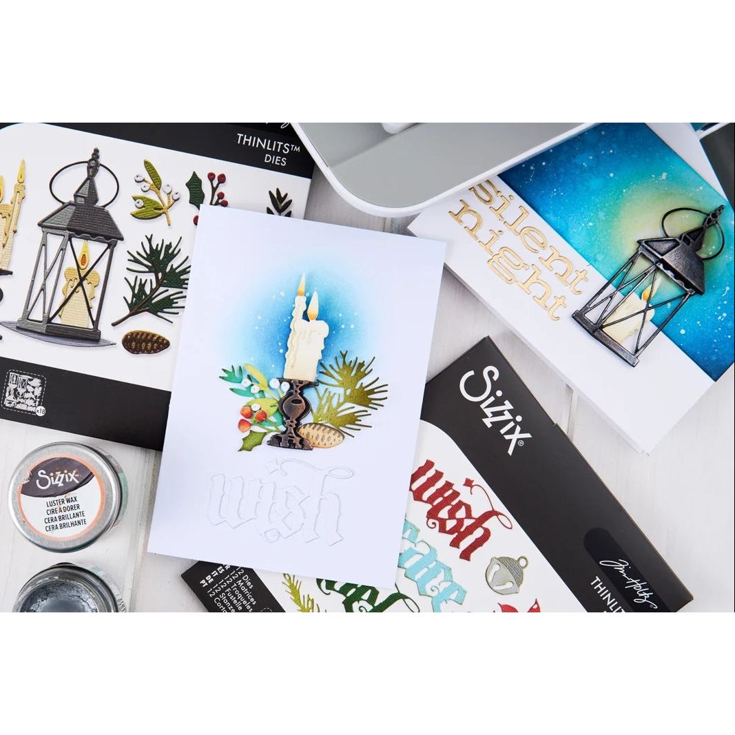 Tim Holtz Sizzix Vault Winter Candlelight Thinlits Dies 667254 candles silent night wish cards pete hughes