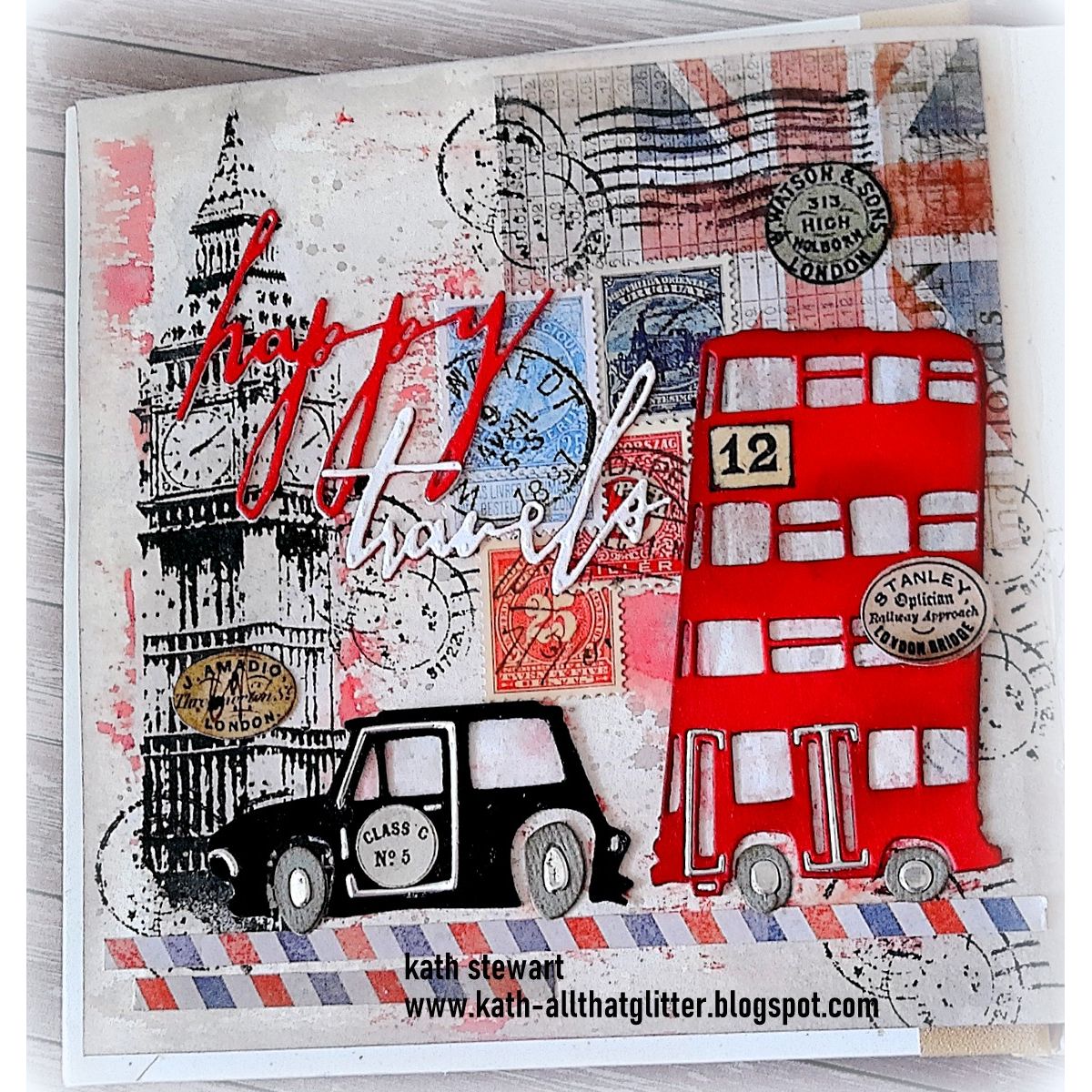 Tim Holtz Sizzix WACKY TRANSPORT 1 Thinlits Dies 665220 red bus black car clock tower stamps happy travels card kath stewart | color-code:ALT02