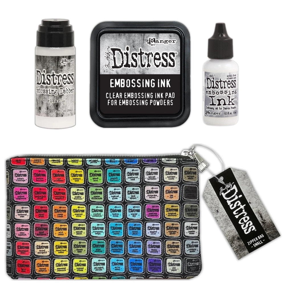 Tim Holtz Small 5 x 8 Distress Zipper Bag And Embossing Inks Bundle