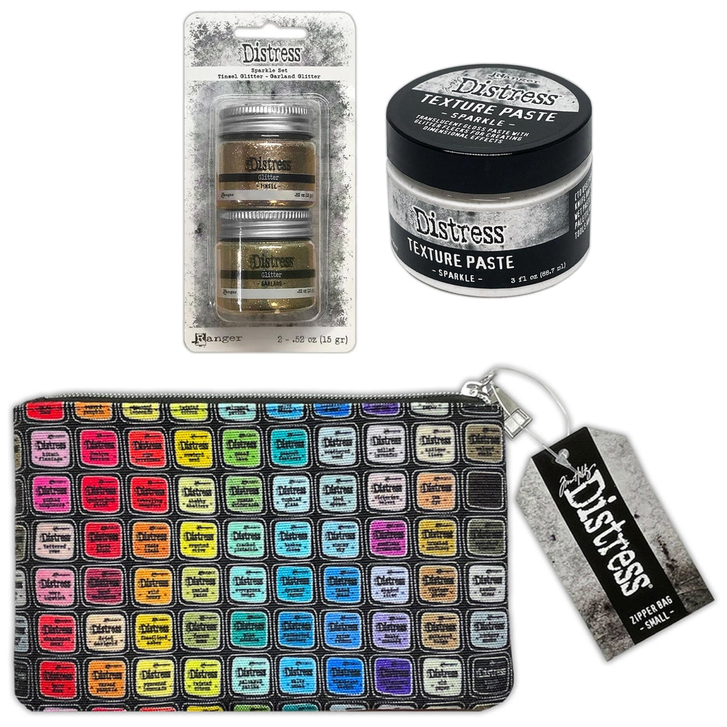 Tim Holtz Small 5 x 8 Distress Zipper Bag Sparkle Paste and Glitter Set