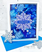 Tim Holtz Swirly Snowflakes Stamps with Simon Says Stamp Dies Bundle setsf26 Maggie Haas Blue Holiday Card