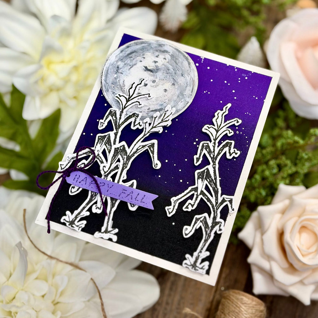 Tim Holtz The Scarecrow Stamps with Simon Says Stamp Dies Bundle setsc26 Joe Sysavath Purple Cornfield Card