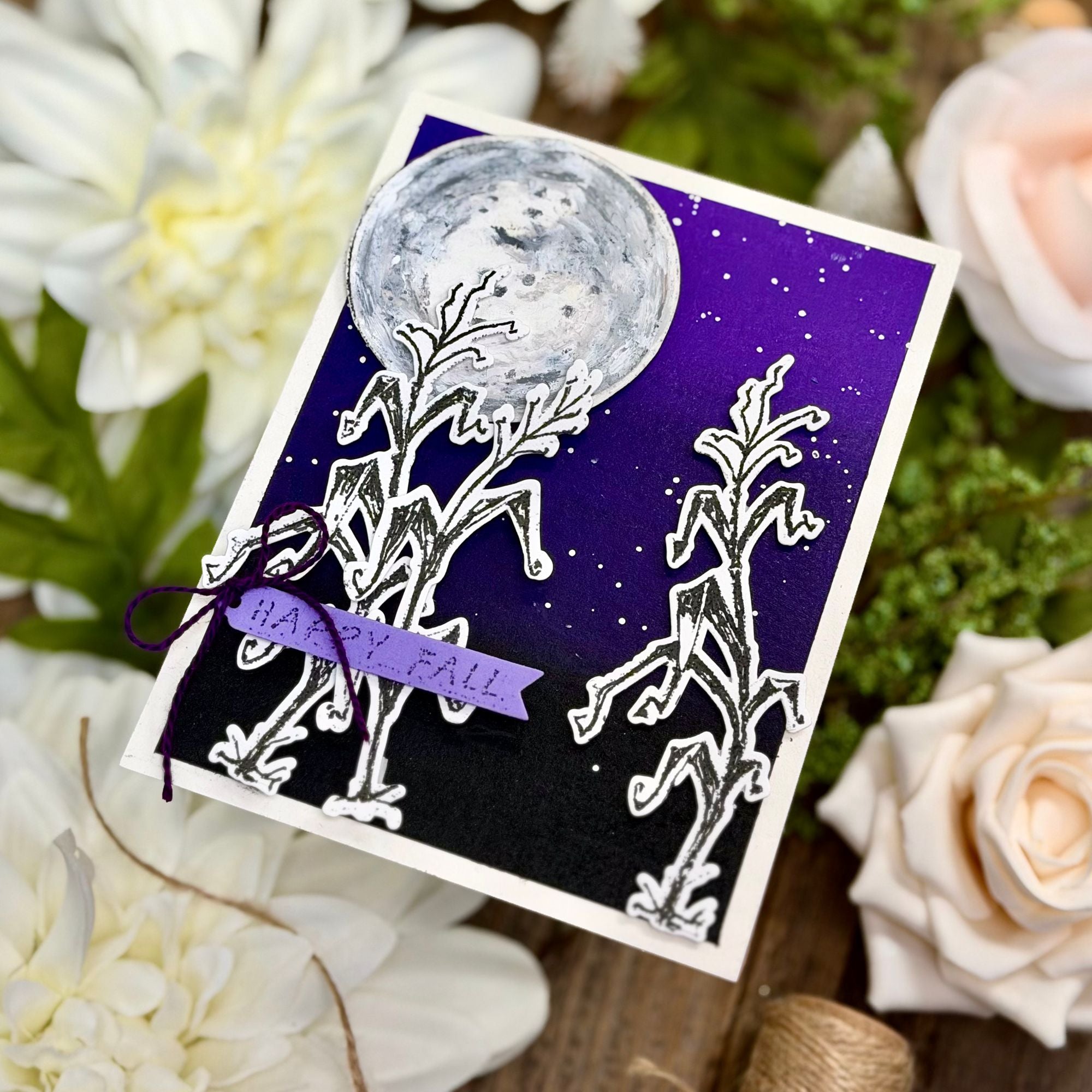 Tim Holtz The Scarecrow Stamps with Simon Says Stamp Dies Bundle setsc26 Joe Sysavath Purple Cornfield Card