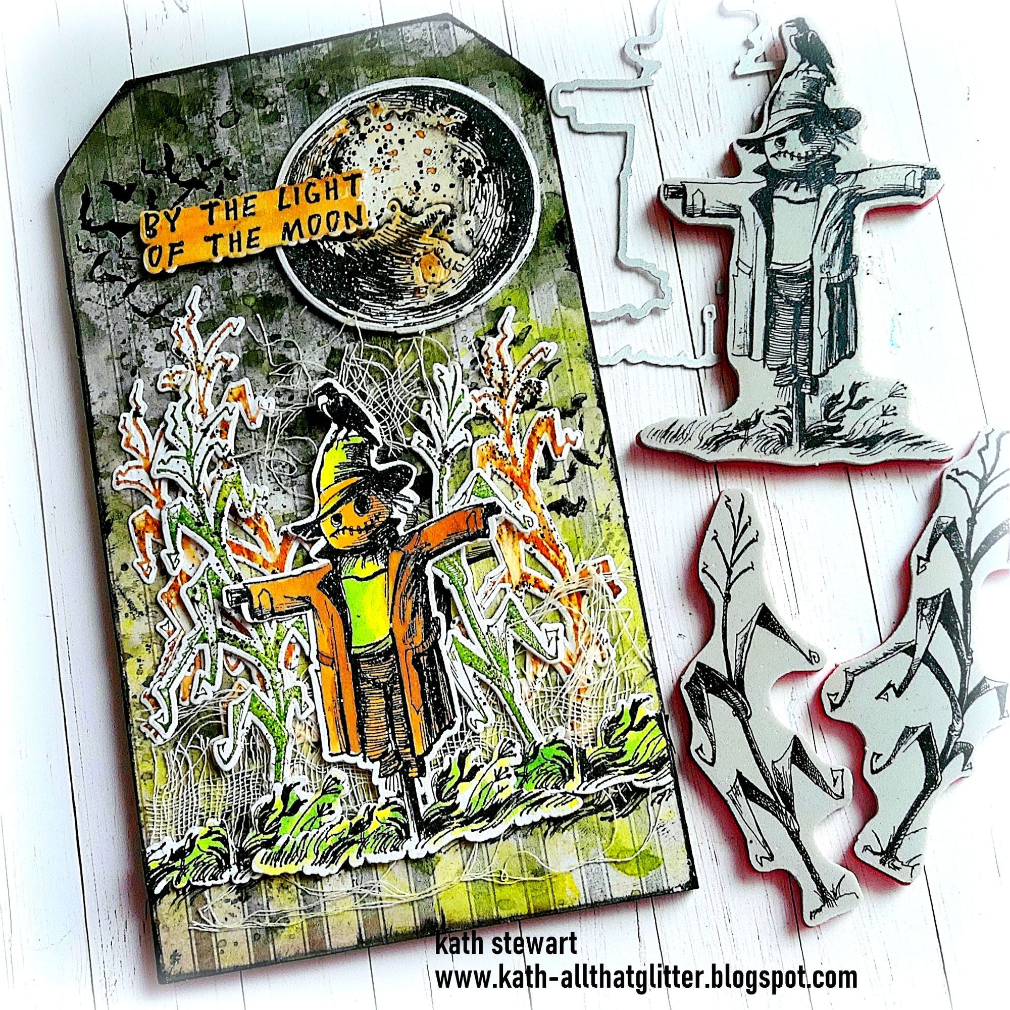 Tim Holtz The Scarecrow Stamps with Simon Says Stamp Dies Bundle setsc26 Kath Stewart Fall Cornfield Tag | color-code:ALT03