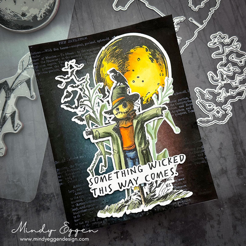 Tim Holtz The Scarecrow Stamps with Simon Says Stamp Dies Bundle setsc26 Mindy Eggen Something Wicked Card