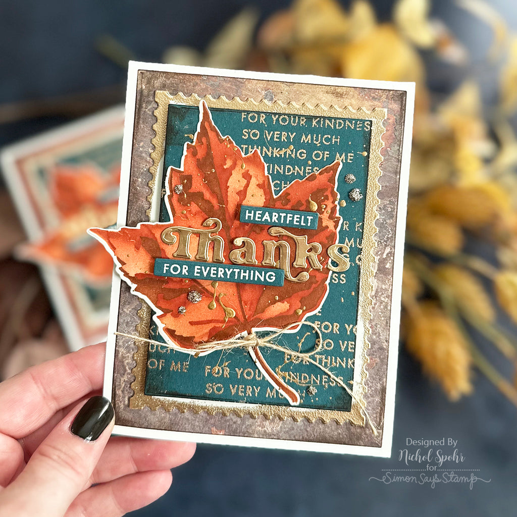 Tim Holtz Tinsel Distress Glitter Ranger distgltin Maple Leaf Thank You Card | color-code:ALT01