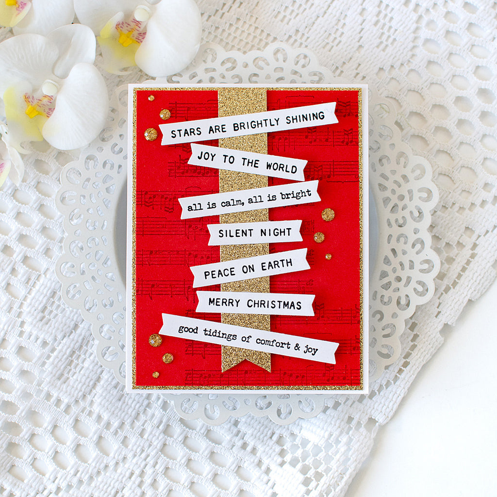 Tim Holtz Tiny Text Christmas Stamps with Simon Says Stamp Tiny Text Dies Bundle settc26 Heather Hoffman Joyful Holiday Card 