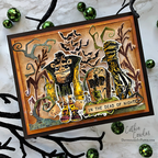 Tim Holtz Tiny Text Halloween Stamps with Simon Says Stamp Tiny Text Dies Bundle setth26 Cathie Cowles Dead of Night Card