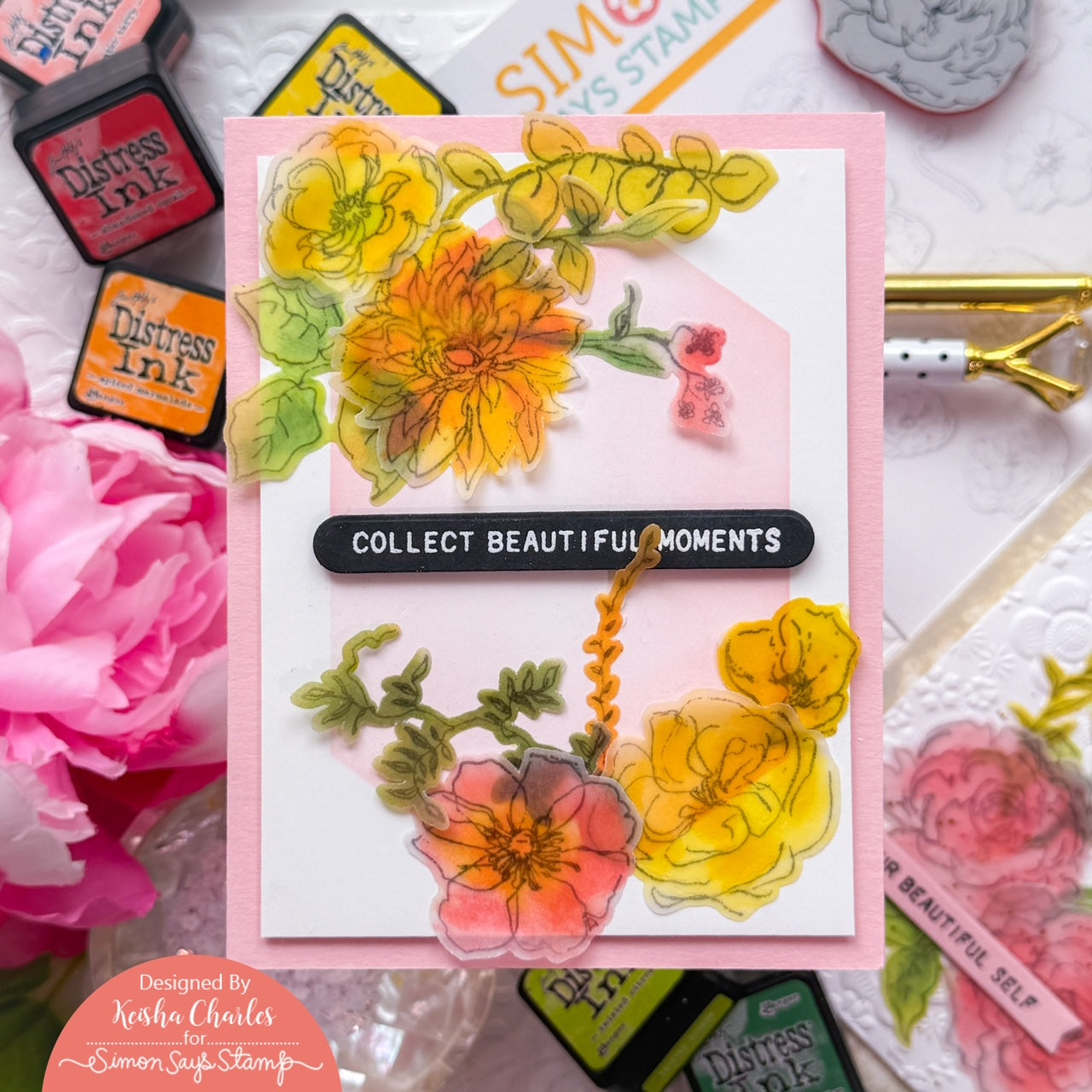 Tim Holtz Tiny Text Stamps with Simon Says Stamp Dies Bundle settx26 Beautiful Moments Flowers Card Keisha Charles