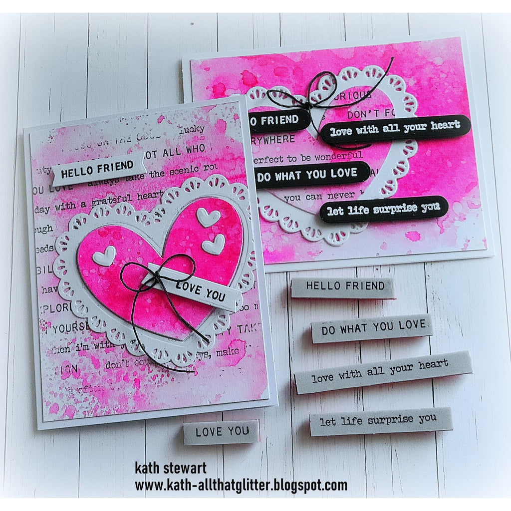 Tim Holtz Tiny Text Stamps with Simon Says Stamp Dies Bundle settx26 Bright Pink Love Cards Kath Stewart | color-code:ALT03