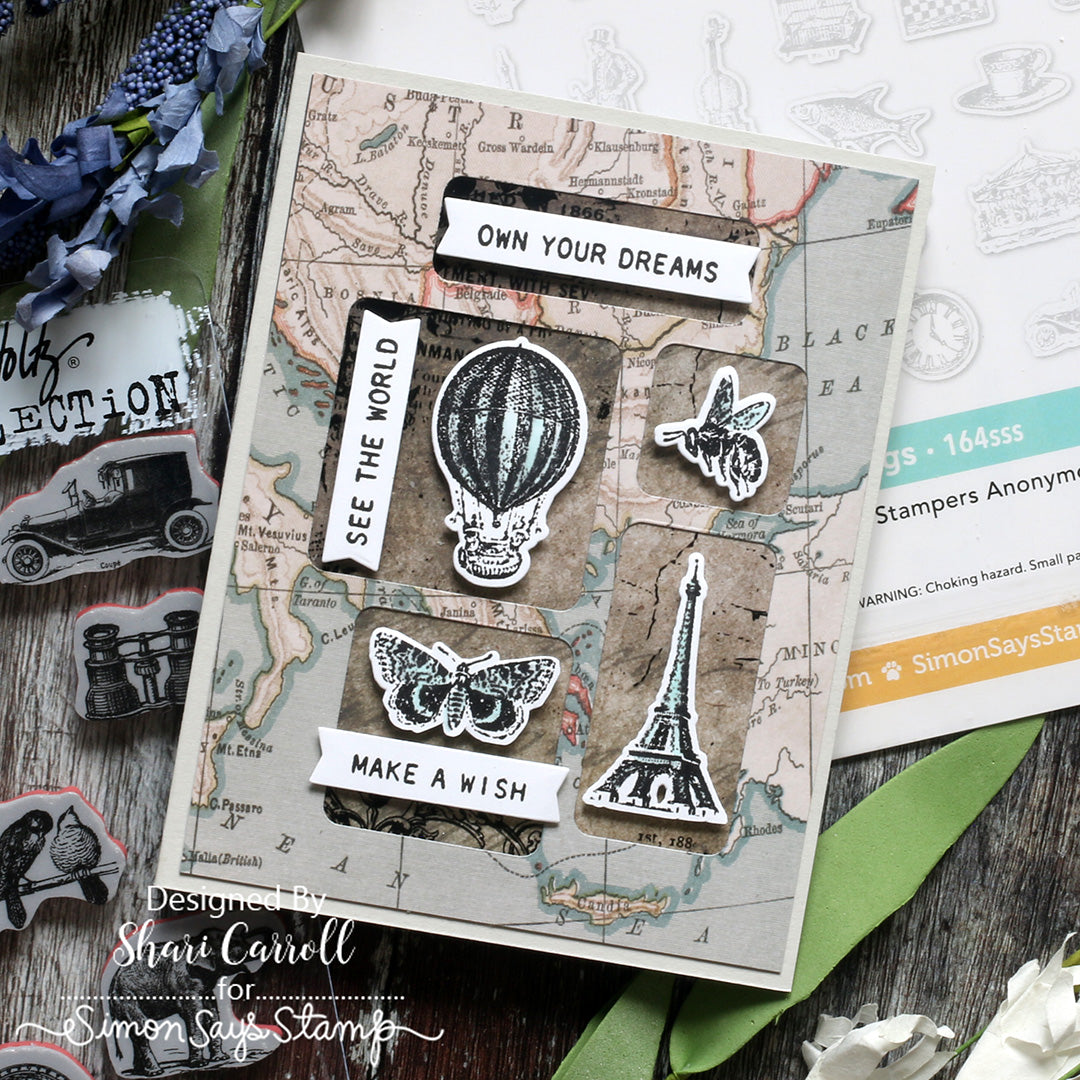 Tim Holtz Tiny Text Stamps with Simon Says Stamp Dies Bundle settx26 Own Your Dreams Card Shari Carroll