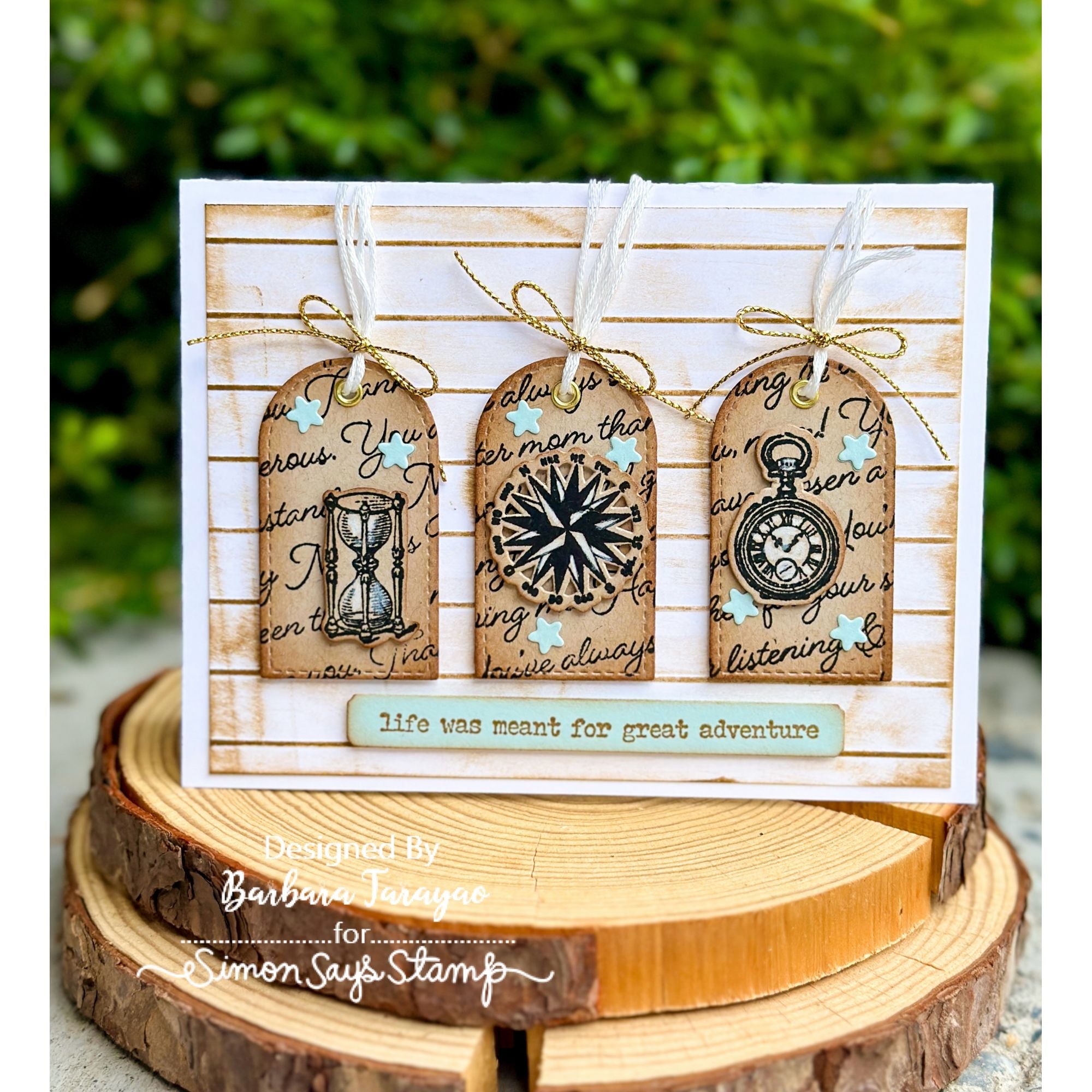 Tim Holtz Tiny Things 2 Stamps with Simon Says Stamp Dies Bundle settw26 Great Adventure Tags Card Barbara Tarayao