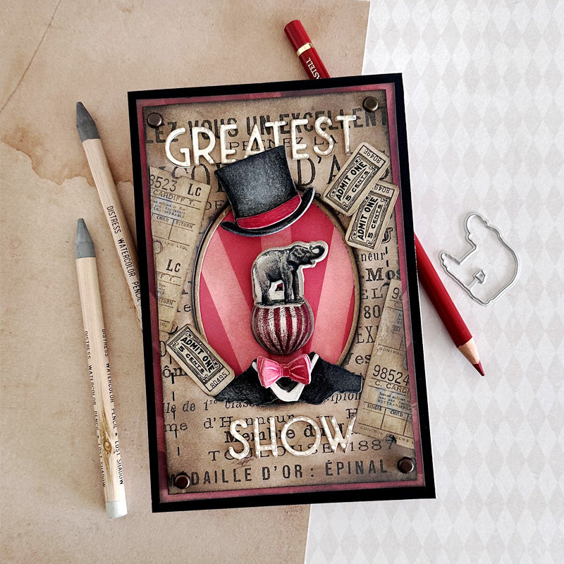 Tim Holtz Tiny Things Stamps with Simon Says Stamp Dies Bundle settt26 Greatest Show Card Renée Bergeron