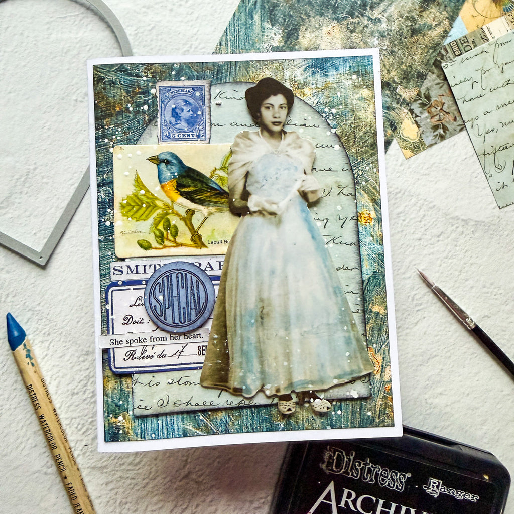 Tim Holtz Tonic 6.75 Inch Mini Recoil Snips 5386e Pretty Mixed Media Card | color-code:ALT09