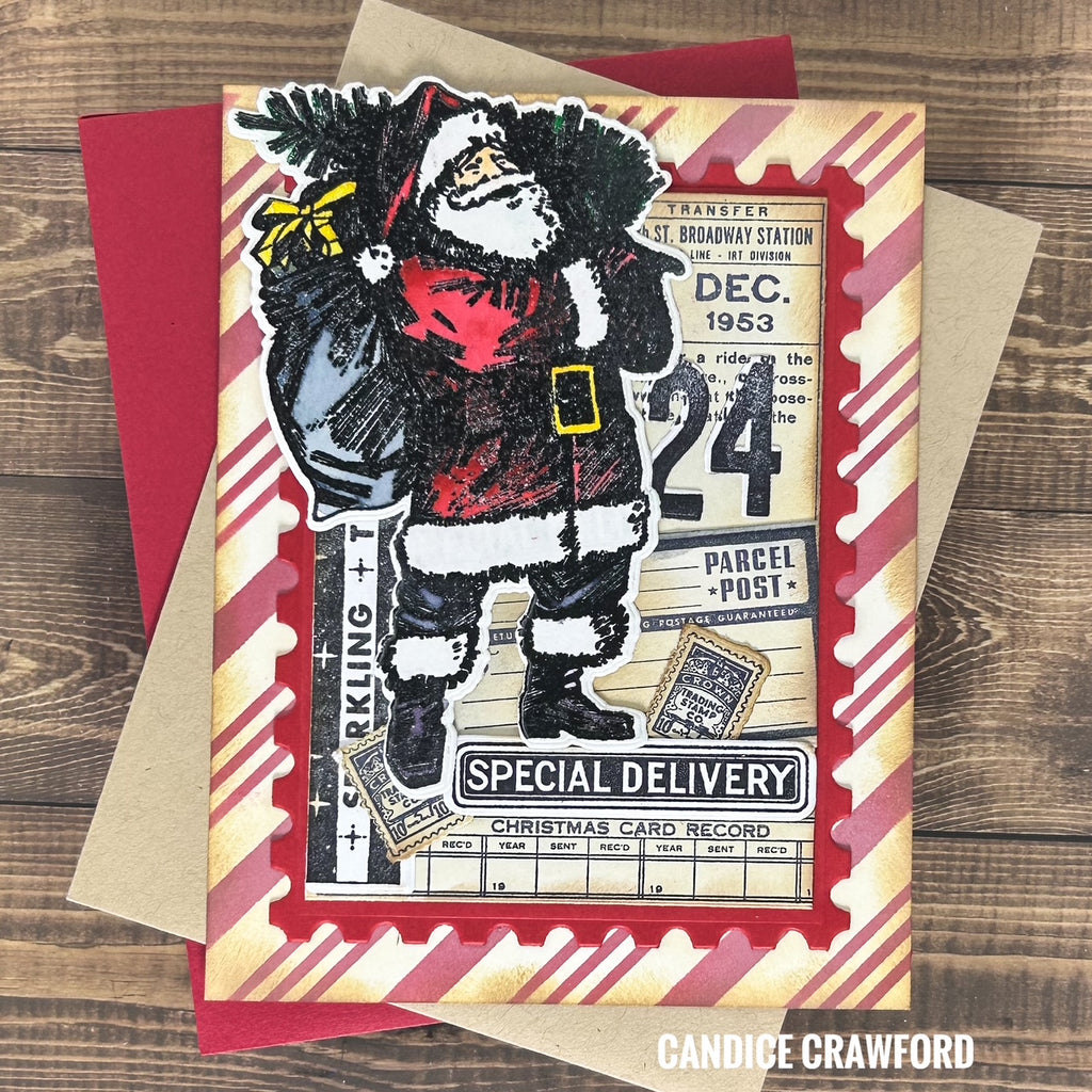 Tim Holtz Vintage Holidays Stamps with Simon Says Stamp Dies Bundle setvh26 Candice Crawford Vintage Christmas Card