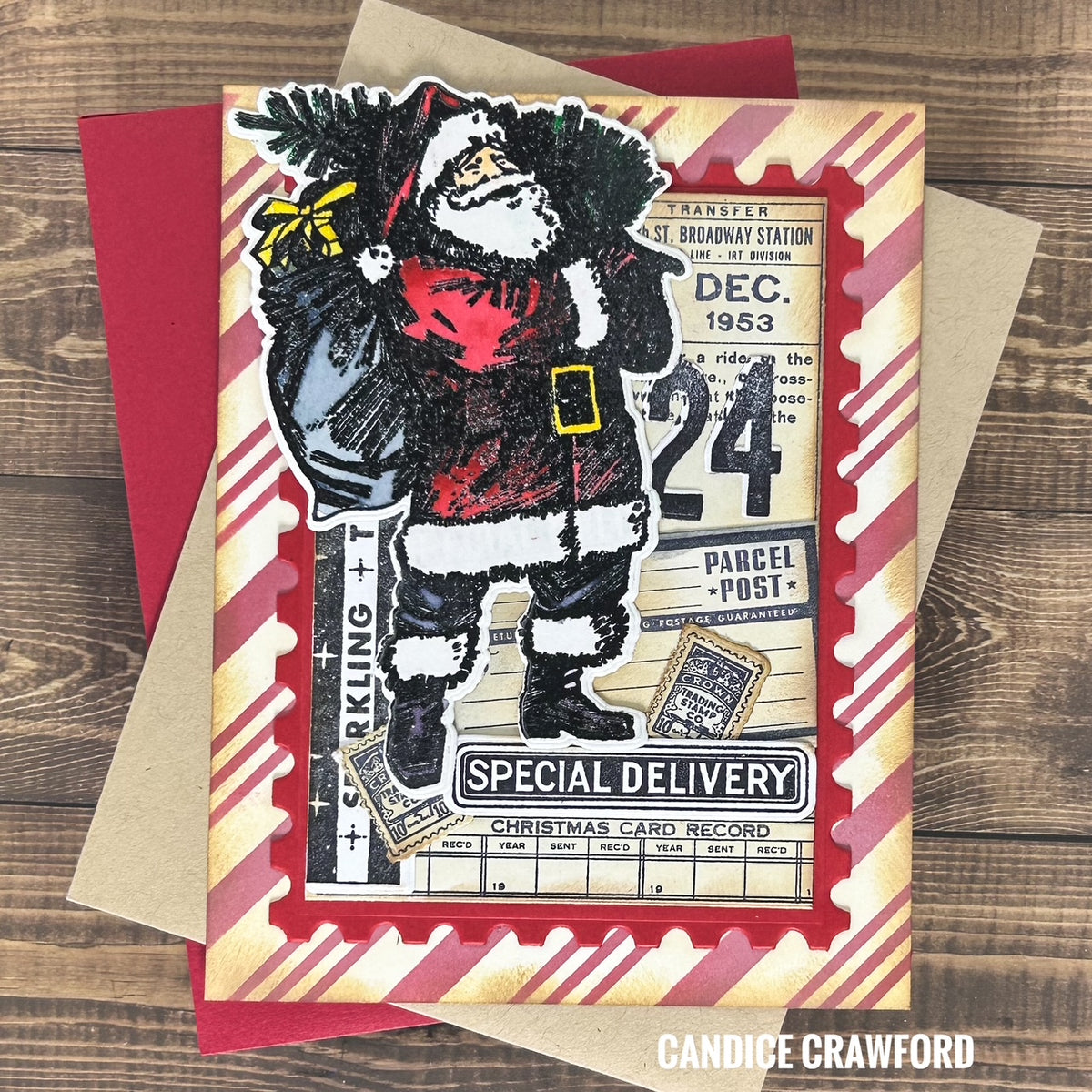 Tim Holtz Vintage Holidays Stamps with Simon Says Stamp Dies Bundle setvh26 Candice Crawford Vintage Christmas Card