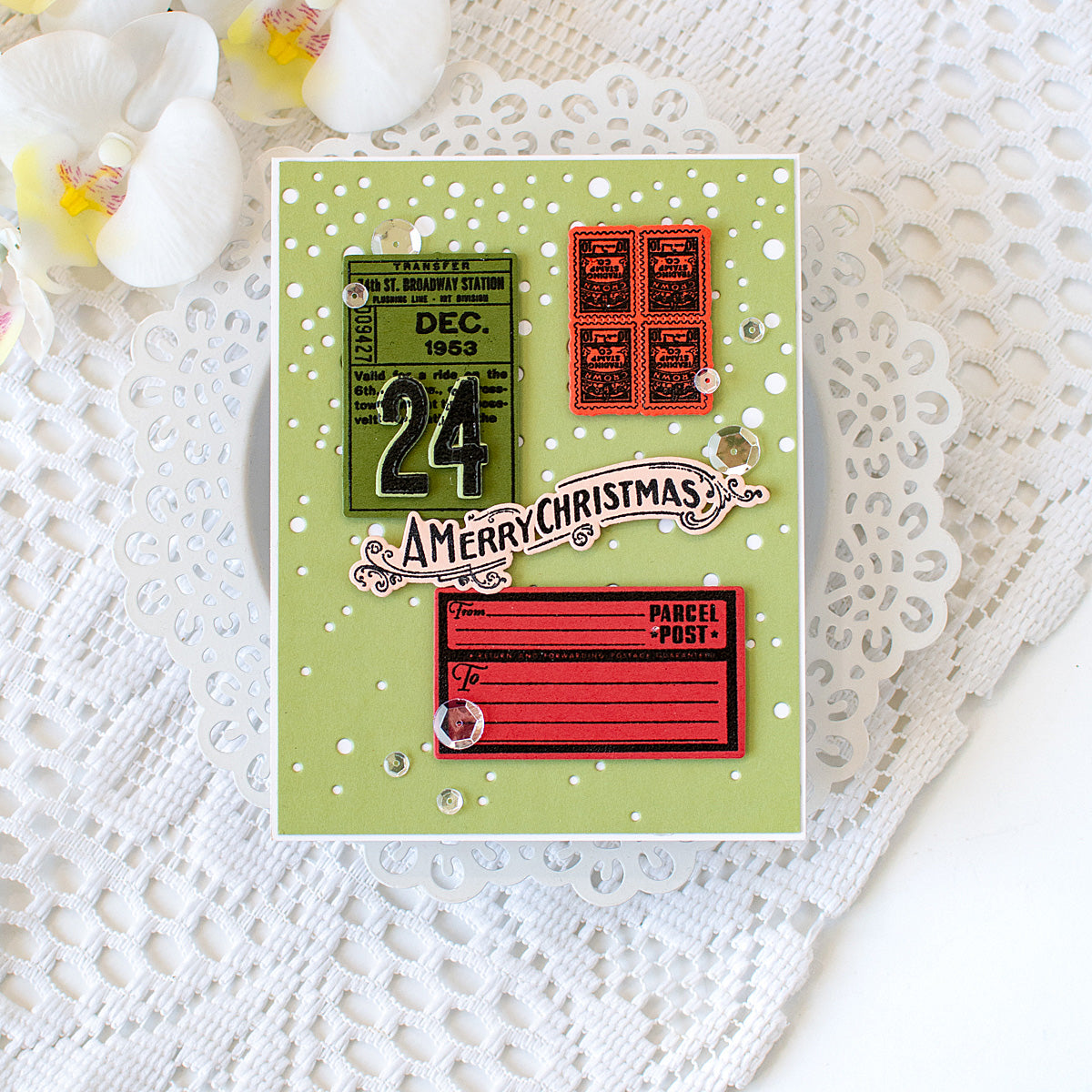 Tim Holtz Vintage Holidays Stamps with Simon Says Stamp Dies Bundle setvh26 Heather Hoffman Bright Vintage Christmas Card