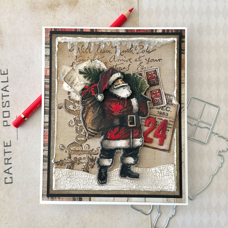 Tim Holtz Vintage Holidays Stamps with Simon Says Stamp Dies Bundle setvh26 Renée Bergeron Warm VIntage Christmas Card