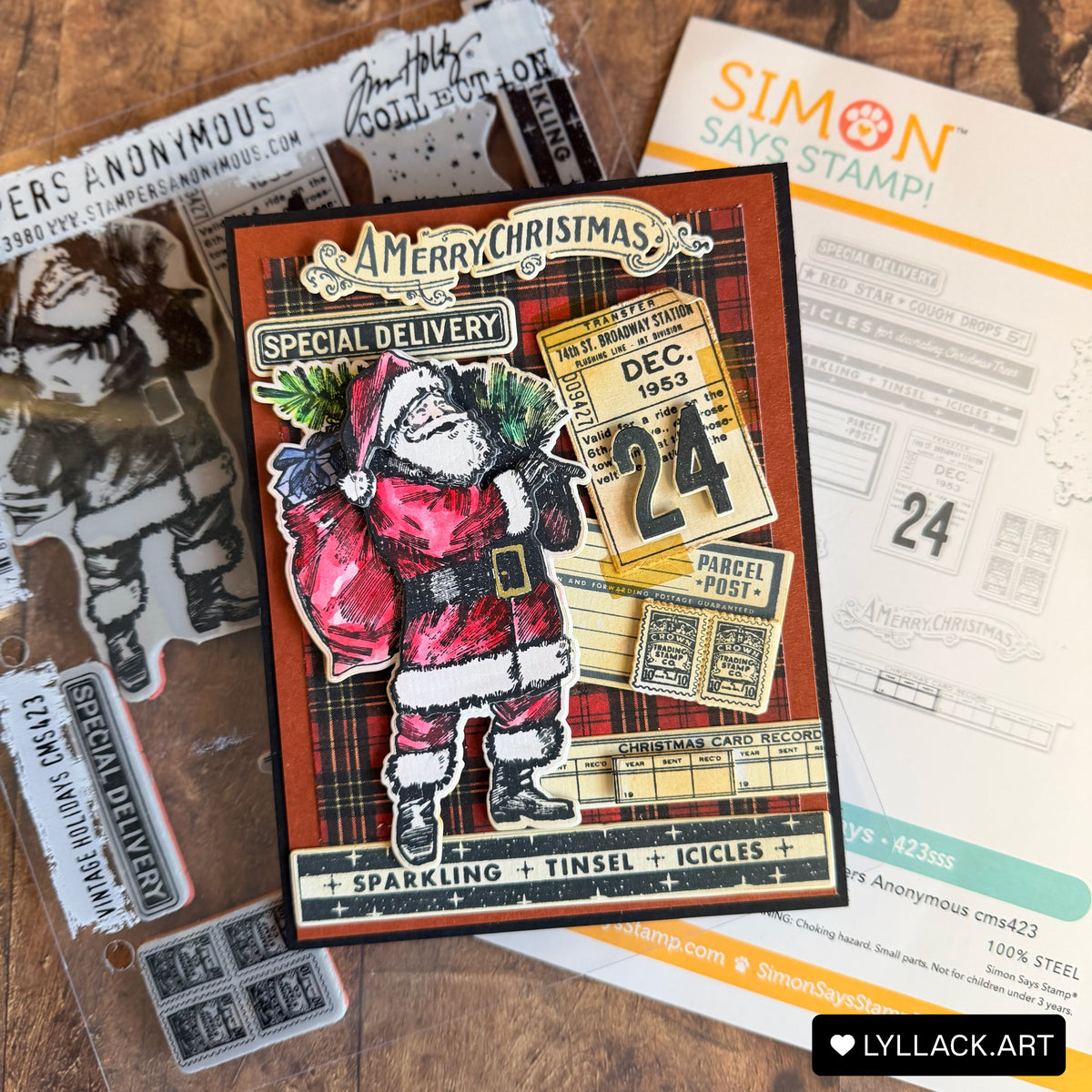 Tim Holtz Vintage Holidays Stamps with Simon Says Stamp Dies Bundle setvh26 Thais Carvalho Vintage Christmas Card