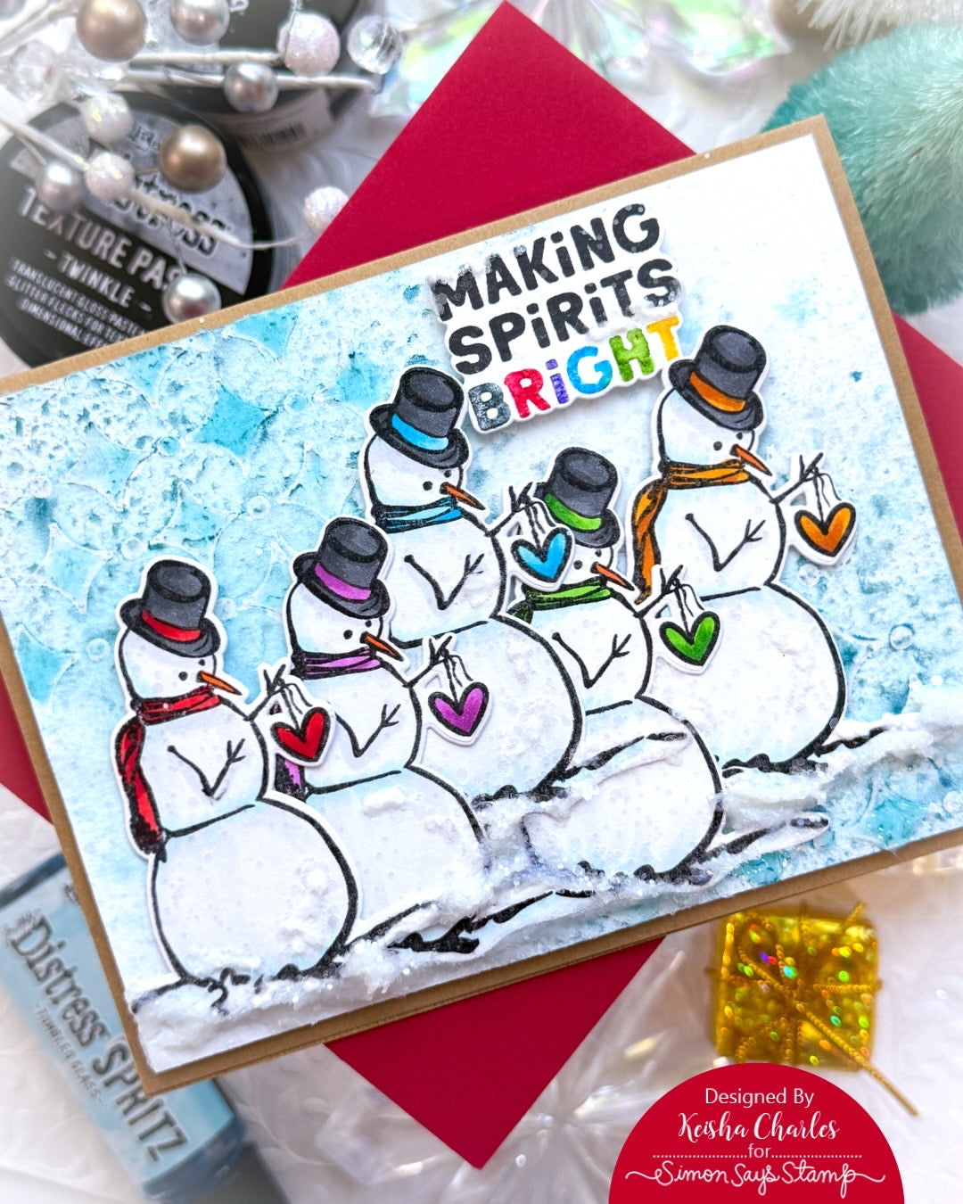 Tim Holtz Wonderment Stamps with Simon Says Stamp Dies Bundle setwo26 Keisha Charles Five Snowmen Holiday Card