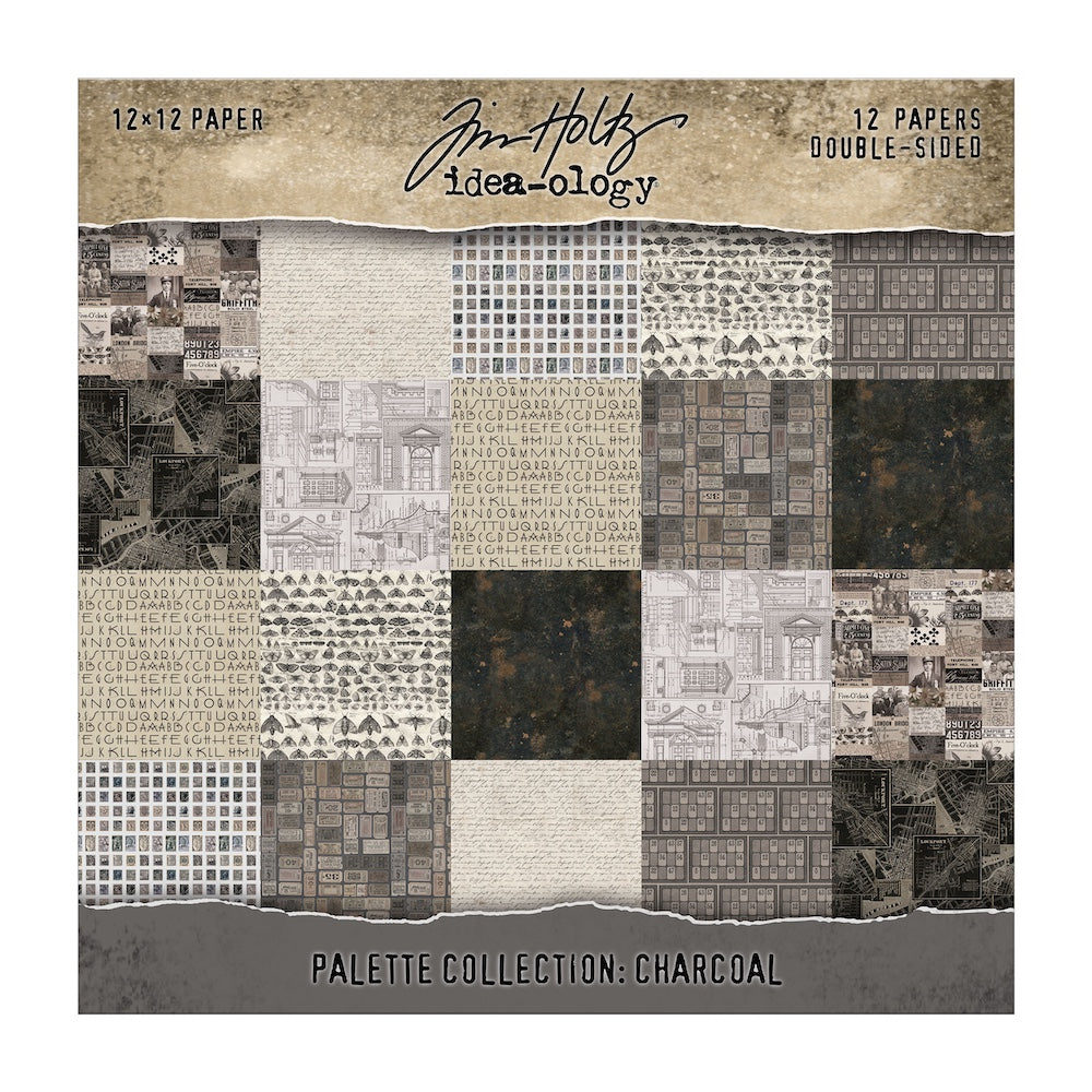 Tim Holtz idea-ology Charcoal 12 x 12 Palette Paper Collection th94465