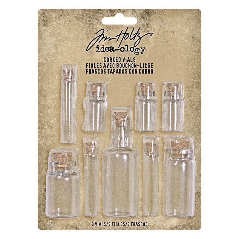 Tim Holtz idea-ology Corked Vials 9 Glass Bottles TH92899