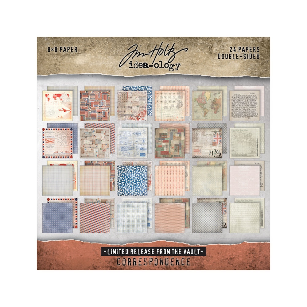 Tim Holtz idea-ology Correspondence 8 x 8 Paper Stash 2025 Vault Paper Pad th94432