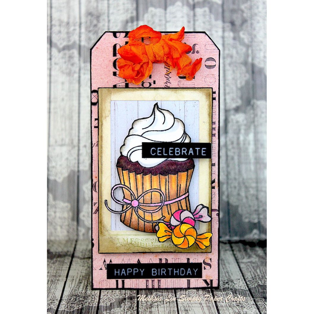 Tim Holtz idea-ology Layers Photo Studio th94374 cupcake pink ribbon bow happy birthday card