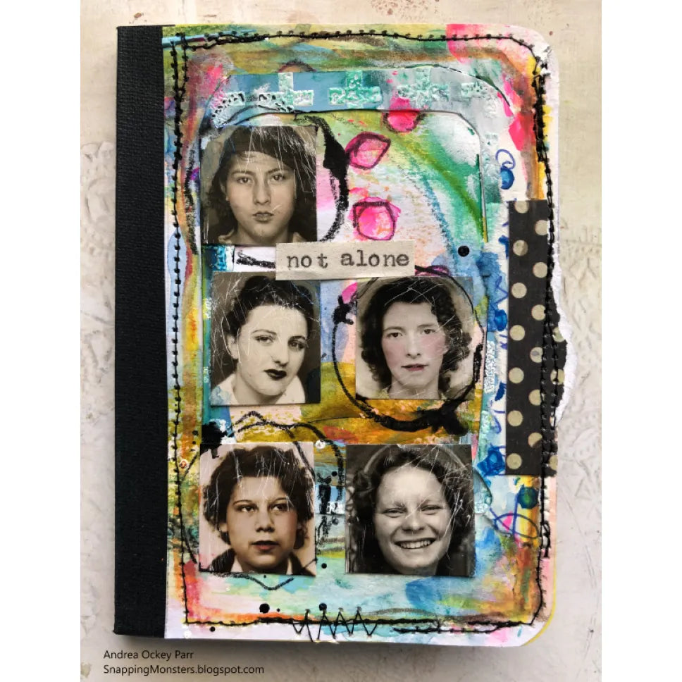 Tim Holtz idea-ology PHOTOBOOTH th93799 pictures of woman tie dye background not alone card