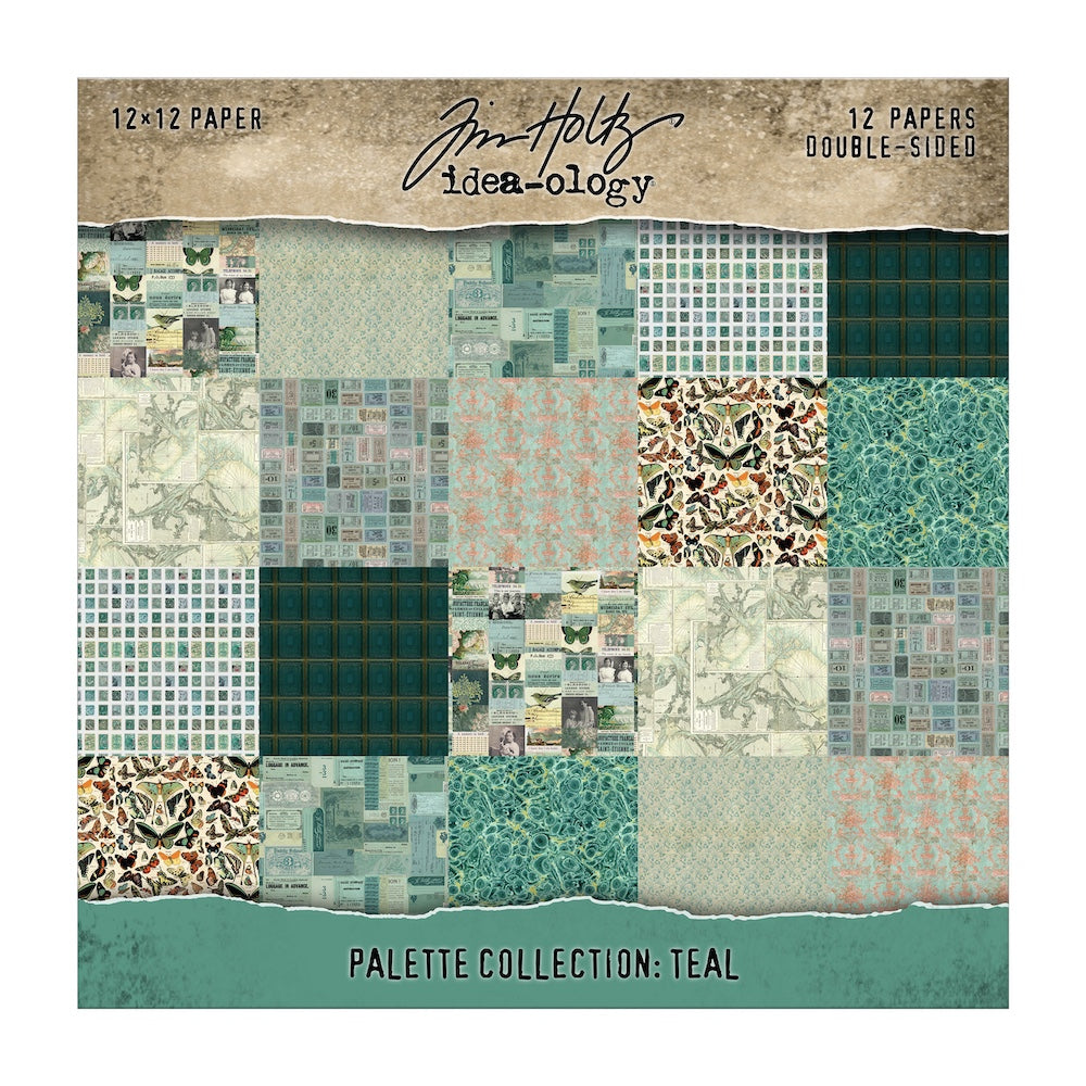 Tim Holtz idea-ology Teal 12 x 12 Palette Paper Collection th94461