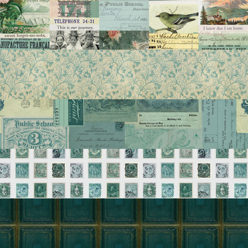 Tim Holtz idea-ology Teal 8 x 8 Palette Paper Collection th94475 sample