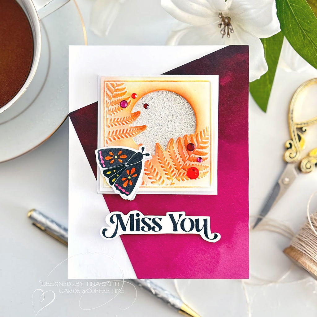 Simon Says Stamp Emboss And Cut Folder Sunny Fern sf270 Miss You Card | color-code:ALT04