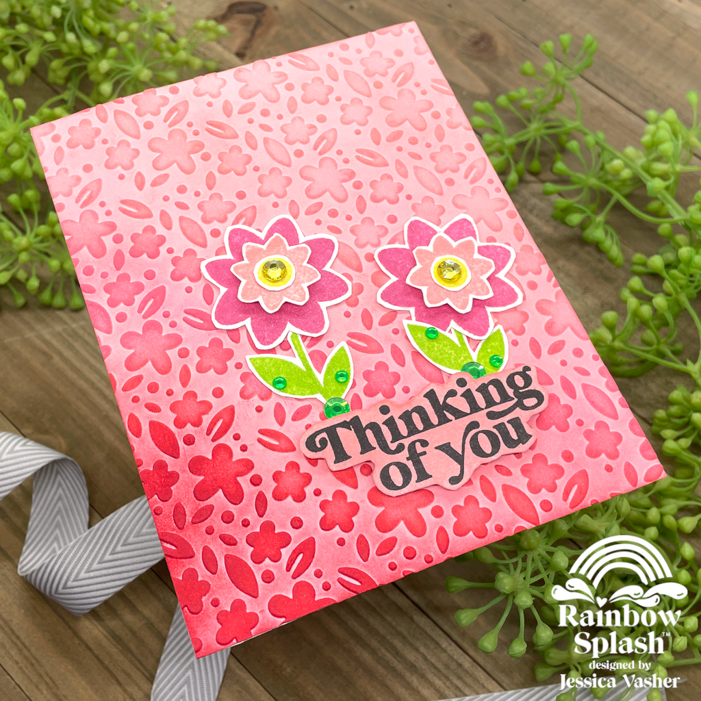 Rainbow Splash Embossing Folder Tiny Florals rsef4 Thinking of You Card