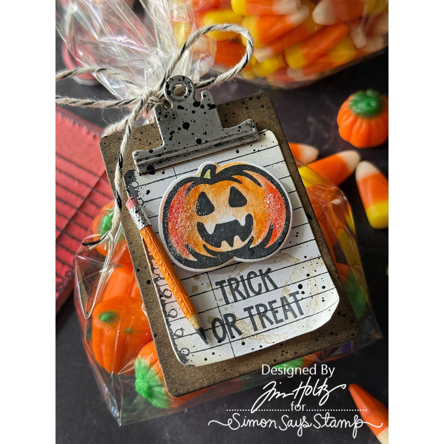 Tim Holtz Tiny Frights Stamps with Simon Says Stamp Dies Bundle settf25 Halloween Treat Bag Tag