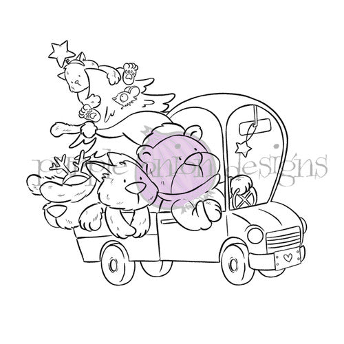 Purple Onion Designs Tofu And Friends Christmas Truck Cling Stamp pod5007